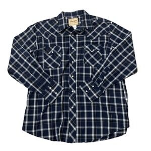 Wrangler Western Shirt Pearl Snap Long Sleeve XL Navy Blue